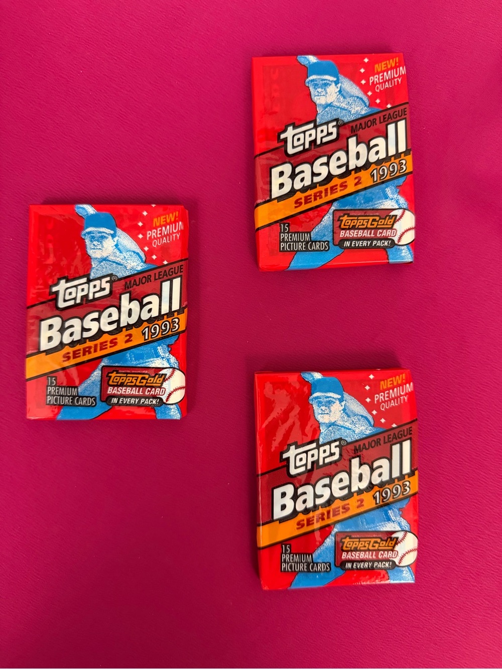 (3 Packs) 1993 Series 2 Topps Major League Baseball Cards in Wax Sealed Package